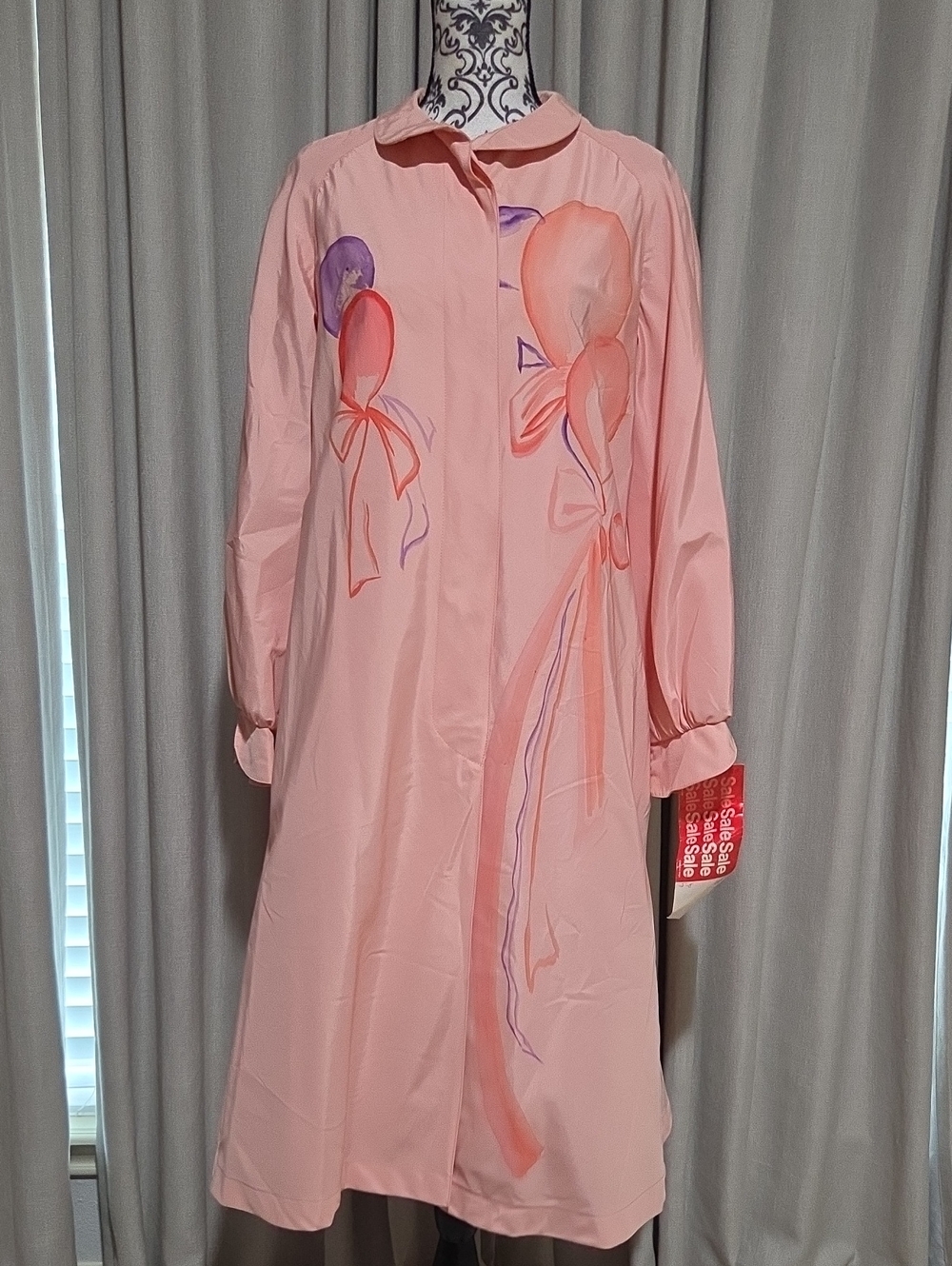 Vintage Pink Trench Coat with Ribbon Motif